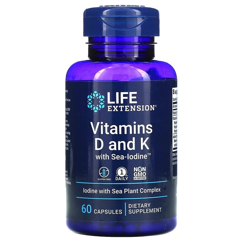 Витамины D и K с морским йодом Life Extension 60 капсул