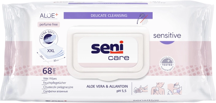 Салфетки влажные для ухода за кожей SENI CARE Sensitive (68 шт.)